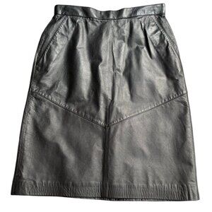 Evan‎ Davies Vintage Leather Skirt pencil Petite 80s 90s black high waist 10P